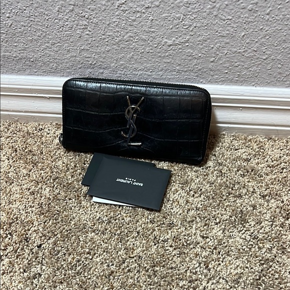 1891 Saint Laurent Black Croc Embossed Wallet - Picture 1 of 7